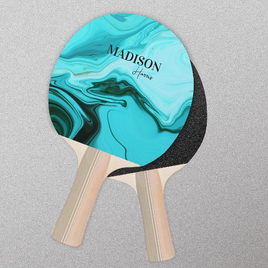 Schattige girly blauw marmer art monogram tafeltennisbatje