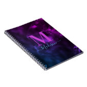 Schattige girly blauw paarse marmeren kunst monogr notitieboek (Rechterzijde)