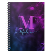Schattige girly blauw paarse marmeren kunst monogr notitieboek (Voorkant)