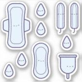 Schattige Girly Blauw Sanitair Set Eerste Periode Sticker (Voorkant)