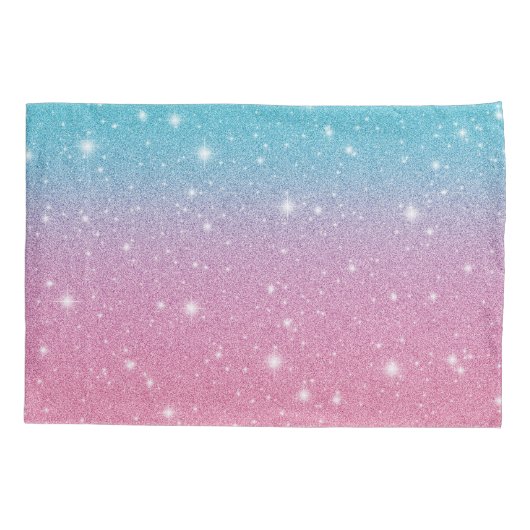 Schattige Girly Blue Pink Faux Glitter Sparkles Kussensloop (Achterkant-Links)