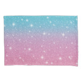 Schattige Girly Blue Pink Faux Glitter Sparkles Kussensloop (Voorkant-Links)
