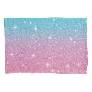 Schattige Girly Blue Pink Faux Glitter Sparkles Kussensloop