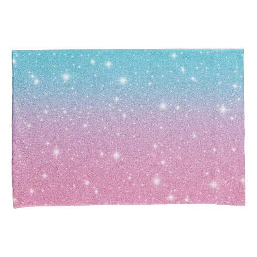 Schattige Girly Blue Pink Faux Glitter Sparkles Kussensloop (Voorkant-Rechts)