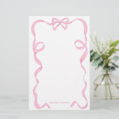 Schattige Girly Blush Roze Bow Ribbon Lijst Briefpapier (Staand voorkant)