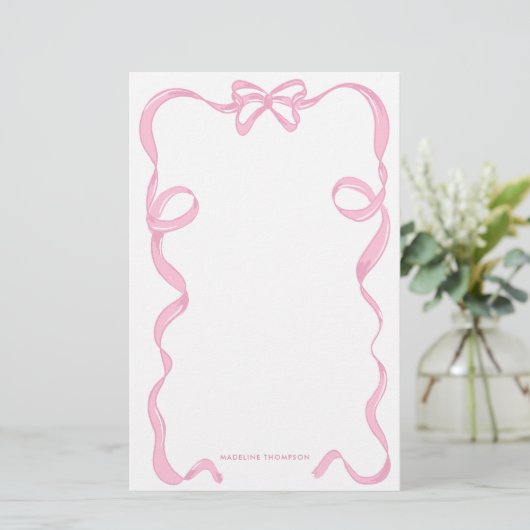 Schattige Girly Blush Roze Bow Ribbon Lijst Briefpapier (Staand voorkant)