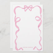 Schattige Girly Blush Roze Bow Ribbon Lijst Briefpapier (Voorkant / Achterkant)