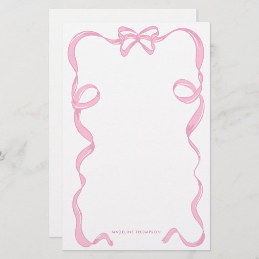 Schattige Girly Blush Roze Bow Ribbon Lijst Briefpapier (Voorkant / Achterkant)