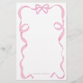 Schattige Girly Blush Roze Bow Ribbon Lijst Briefpapier (Voorkant)