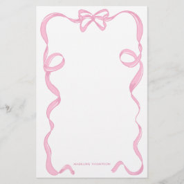 Schattige Girly Blush Roze Bow Ribbon Lijst Briefpapier