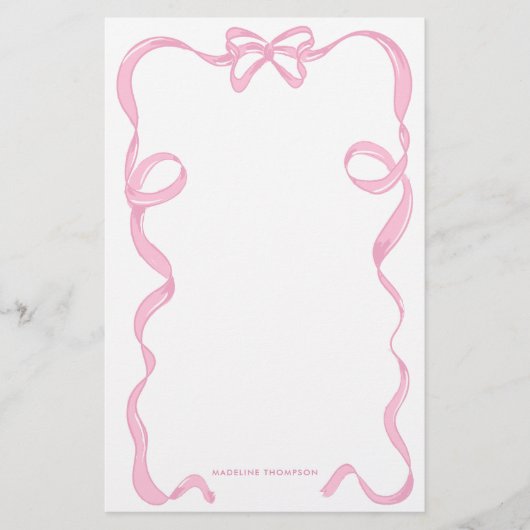 Schattige Girly Blush Roze Bow Ribbon Lijst Briefpapier (Voorkant)