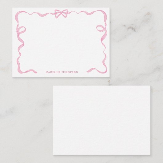 Schattige Girly Blush Roze Bow Ribbon Lijst Notitiekaartje (Voorkant / Achterkant)