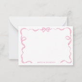 Schattige Girly Blush Roze Bow Ribbon Lijst Notitiekaartje (Voorkant)