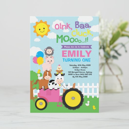 Schattige & Girly Boerderij Verjaardag Barnyard An Kaart (Staand voorkant)