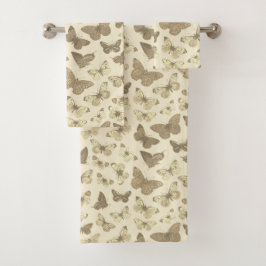 Schattige Girly Butterfly Pattern Beige Bad Handdoek