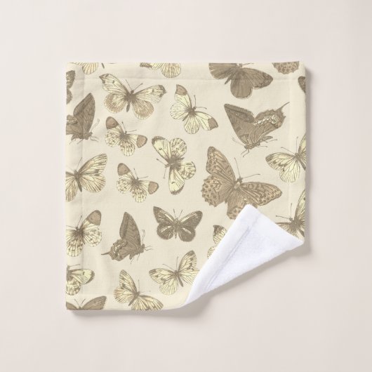 Schattige Girly Butterfly Pattern Beige Bad Handdoek (Wasdoekje)