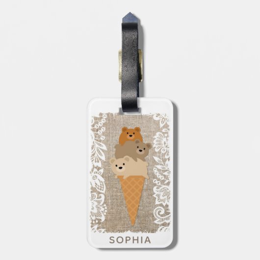 Schattige Girly Cartoon Beren Ice Cream Cone Bagagelabel (Achterkant verticaal)