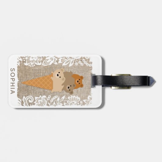 Schattige Girly Cartoon Beren Ice Cream Cone Bagagelabel (Achterkant horizontaal)