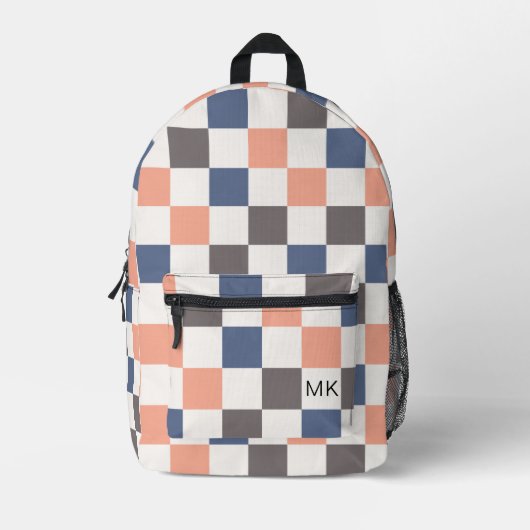 Schattige Girly Checkerboard Monogram Initialen Bedrukte Rugzak (Voorkant)