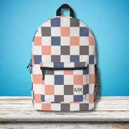 Schattige Girly Checkerboard Monogram Initialen Bedrukte Rugzak