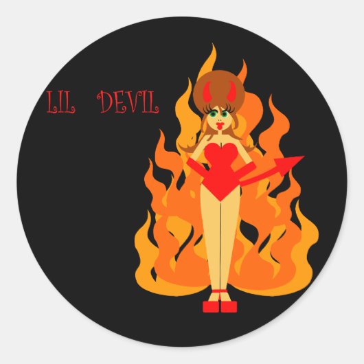 Schattige Girly Devil Afbeelding Ronde Sticker (Voorkant)