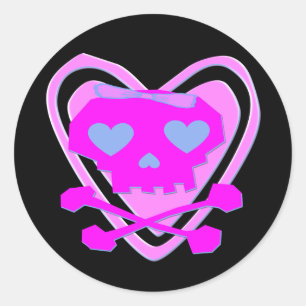SCHATTIGE & GIRLY EMO SCHEDEL & KRUISBEENDEREN RONDE STICKER