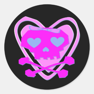 SCHATTIGE & GIRLY EMO SCHEDEL & KRUISBEENDEREN RONDE STICKER