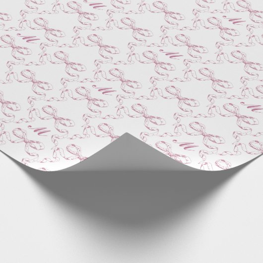 Schattige Girly Esthetisch Roze Boog Patroon Monog Cadeaupapier (Hoek)