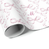 Schattige Girly Esthetisch Roze Boog Patroon Monog Cadeaupapier (Rol Hoek)