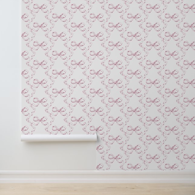 Schattige Girly esthetisch roze strikpatroon Behang (Applicatie)