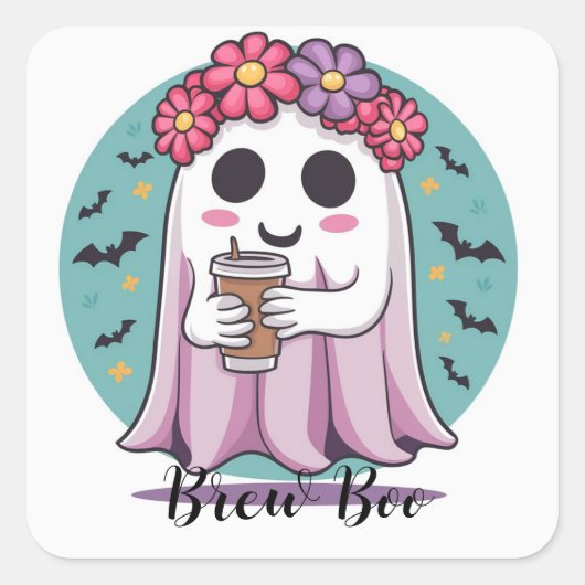Schattige Girly Ghost Coffee pink Custom Sticker (Voorkant)