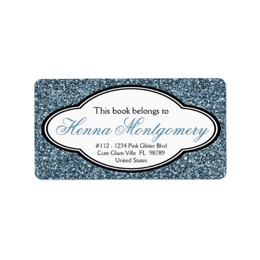 Schattige Girly Glitter Look BLUE Bookplate Etiket (Voorkant)
