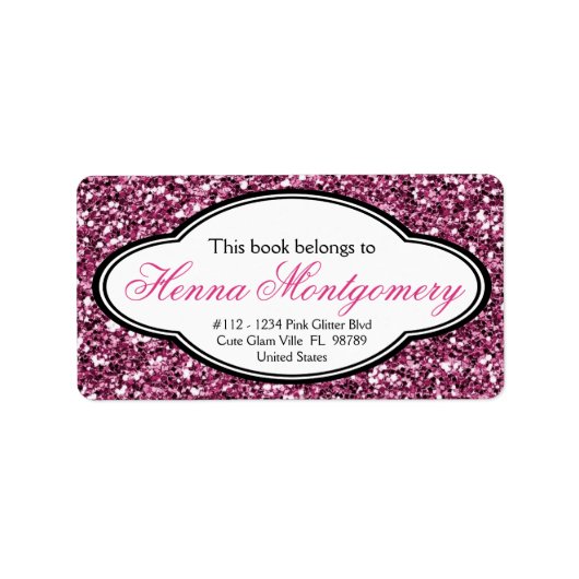 Schattige Girly Glitter Look PINK Bookplate Etiket (Voorkant)