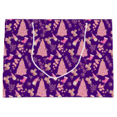 Schattige Girly Gold Indigo Roze Kerstboom Patroon Groot Cadeauzakje (Voorkant)