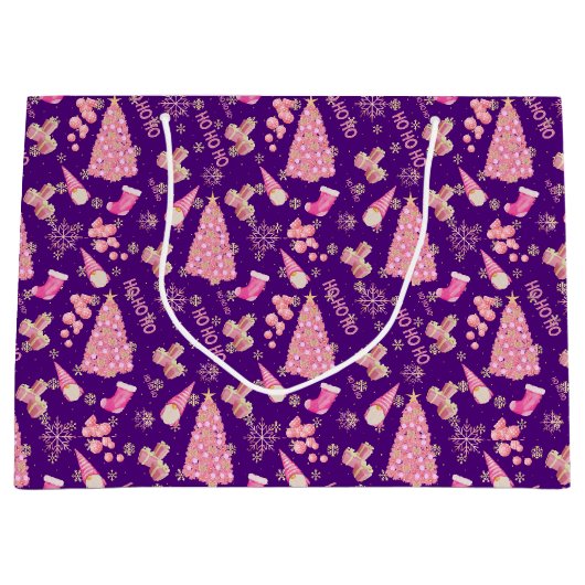 Schattige Girly Gold Indigo Roze Kerstboom Patroon Groot Cadeauzakje (Voorkant)