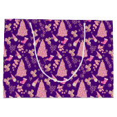 Schattige Girly Gold Indigo Roze Kerstboom Patroon Groot Cadeauzakje (Achterkant)