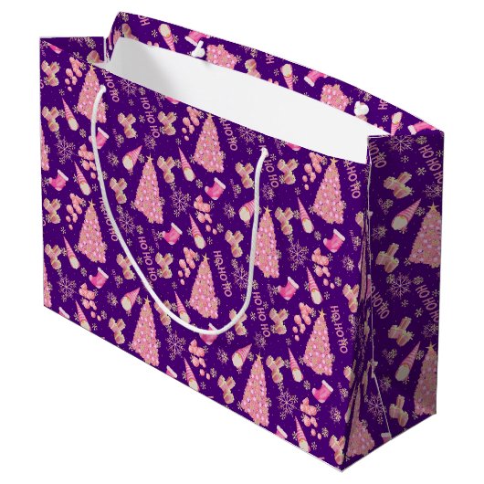 Schattige Girly Gold Indigo Roze Kerstboom Patroon Groot Cadeauzakje (Achterkant Gekanteld)