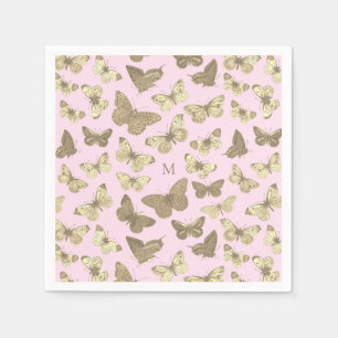 Schattige Girly Gold Pink Butterfly Pattern Monogr Servet