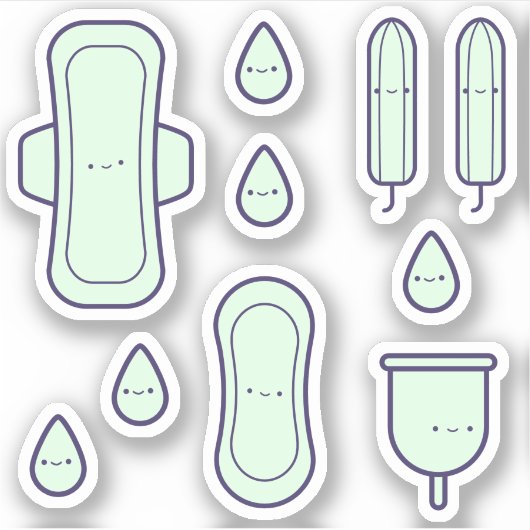 Schattige Girly Groen Menstruatie Set Eerste Perio Sticker (Voorkant)