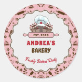 Schattige Girly Licht Roze Custom Bakkerij Logo Ve Ronde Sticker (Voorkant)