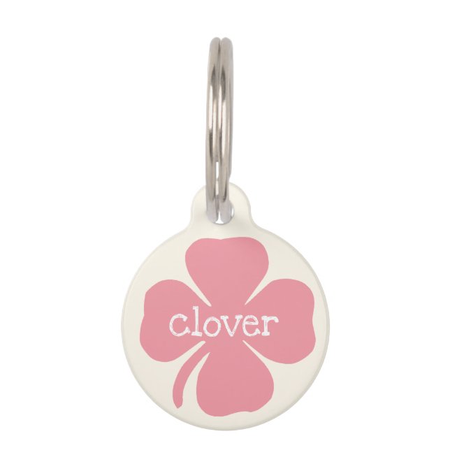 Schattige Girly Lucky Pink Clover Naam Huisdierpenning (Voorkant)