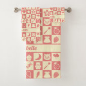 Schattige Girly Modern Roze Geruite Iconen Patroon Bad Handdoek (Insitu)