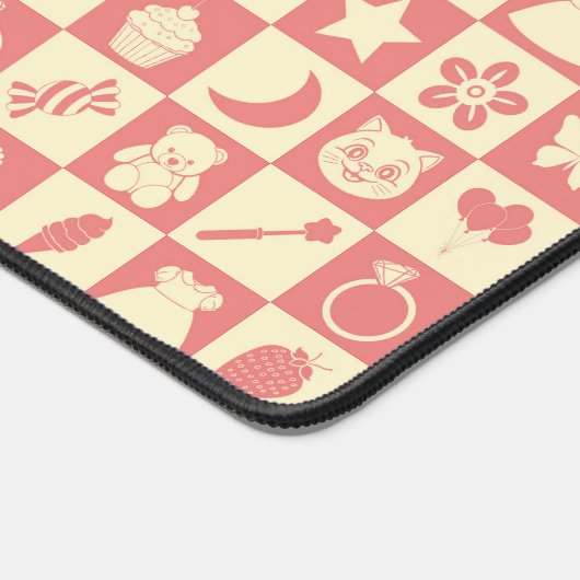 Schattige Girly Modern Roze Geruite Iconen Patroon Bureaumat (Hoek)