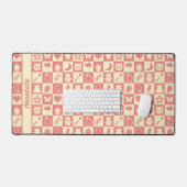 Schattige Girly Modern Roze Geruite Iconen Patroon Bureaumat (Keyboard & Muis)