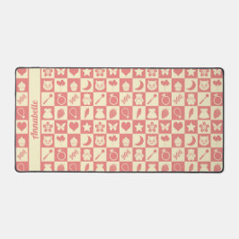 Schattige Girly Modern Roze Geruite Iconen Patroon Bureaumat