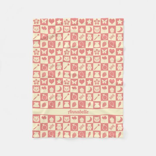 Schattige Girly Modern Roze Geruite Iconen Patroon Fleece Deken (Voorkant)