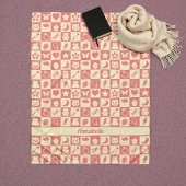 Schattige Girly Modern Roze Geruite Iconen Patroon Fleece Deken