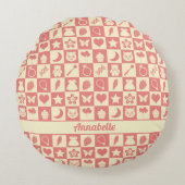 Schattige Girly Modern Roze Geruite Iconen Patroon Rond Kussen (Voorkant)