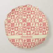 Schattige Girly Modern Roze Geruite Iconen Patroon Rond Kussen (Achterkant)