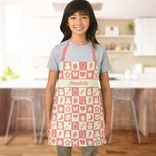 Schattige Girly Modern Roze Geruite Iconen Patroon Schort